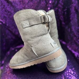 UGG Ash Grey Suede Ankle Boots with Back Buckle